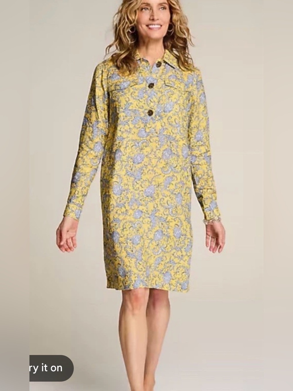 J. JILL Love Linen Lemon Paisley Popover Shirt Dress Size 2X